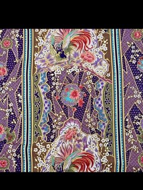 Free Spirit Fabric Dynasty Multicolor Boho Asian Floral Stripe Print Purple 112"